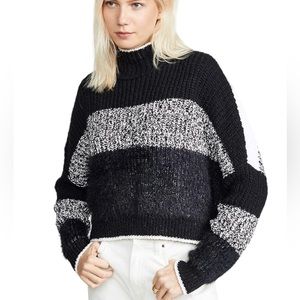 Free People Sunbrite Mock Neck Crop Sweater Size Large In Cool Night Combo